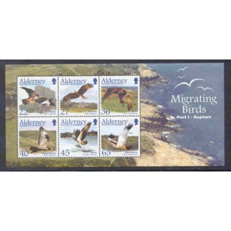 Alderney Sc  190a 2002 Birds, Raptors,  stamp sheet set mint NH