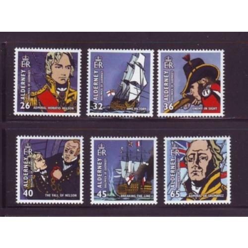 Alderney Sc  250-55 2005 Nelson Battle of Trafalgar  stamp set mint NH