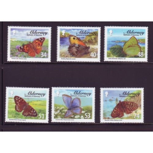 Alderney Sc 313-318 2008 Butterflies stamp set mint NH