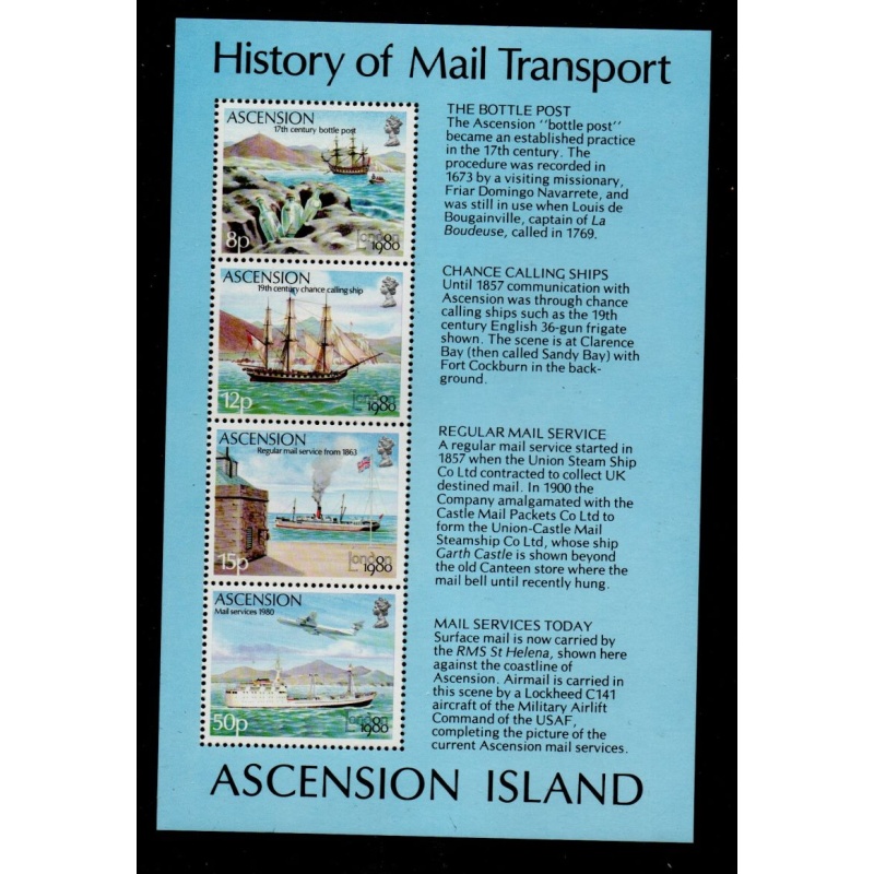 Ascension Sc 260a 1980 Ships Mail Transport stamp sheet mint NH