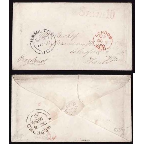 Canada-cover #12357-Stampless-"8 PAID 10" [8d Sterling-10d Currency]-Wentworth