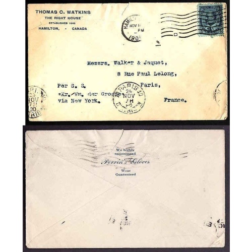 Canada-cover #10088-5c Edward-Paris,France-Wentworth Cnty-Hamilton, Ont-Nov 16 1908