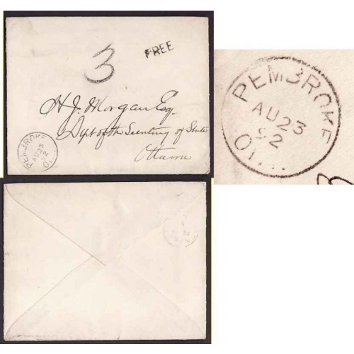 Canada-#9337 - Stampless-rated "FREE" and then rerated "3" -Renfrew County