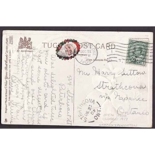 Canada-cover #10184-1c KEVII-p/c-L&A Cty-Strathcona,Ont -De 23 1908 -