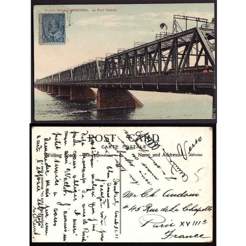 Canada-cover #10358-5c KEVII on p/c-France- Montreal, Canada- Au 31 1911 [ date