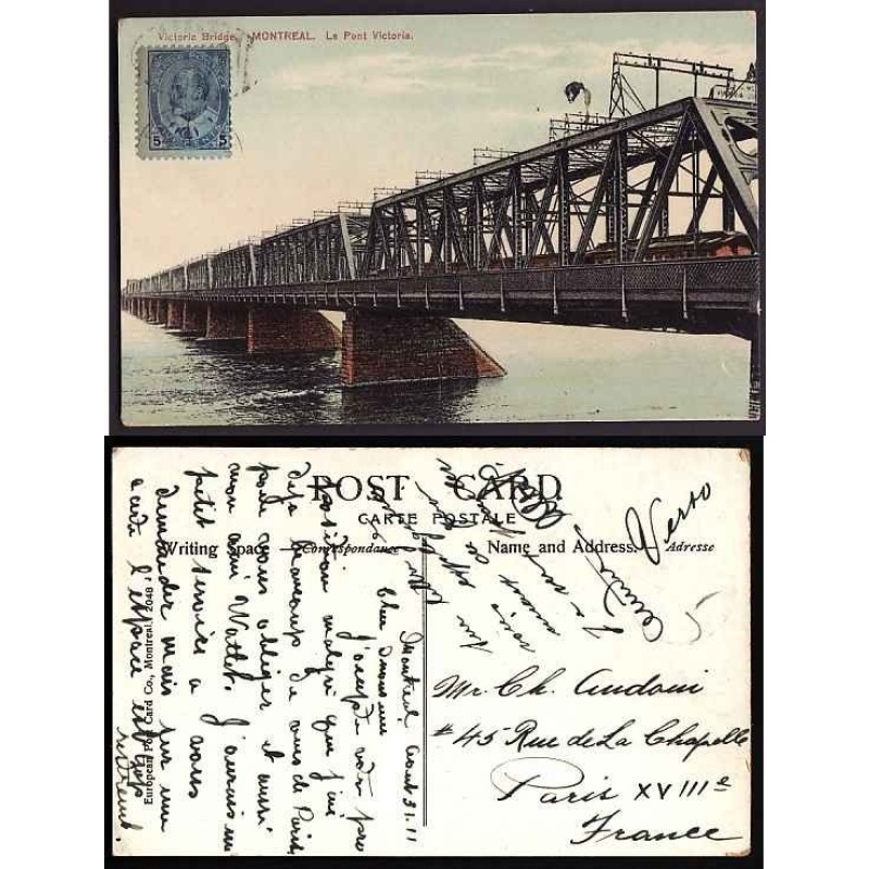 Canada-cover #10358-5c KEVII on p/c-France- Montreal, Canada- Au 31 1911 [ date