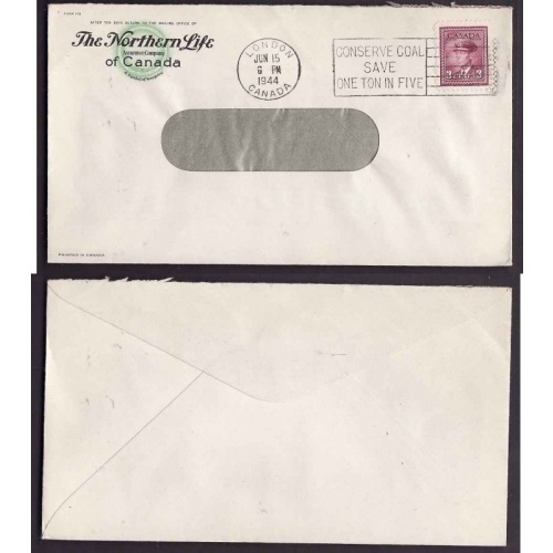Canada-#9612 -4c KGVI war-London,Ont-Jun 15 1945-slogan-"Conserve coal,Save