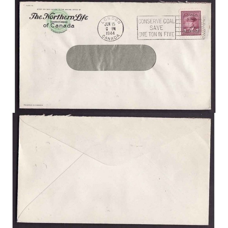 Canada-#9612 -4c KGVI war-London,Ont-Jun 15 1945-slogan-"Conserve coal,Save