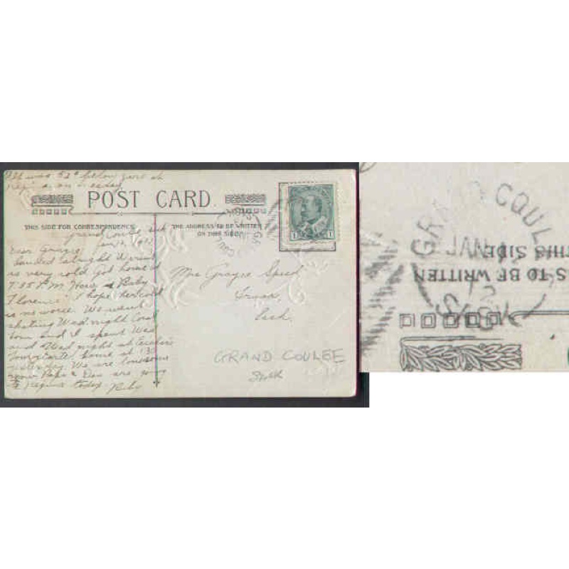 Canada-cover #5659 - 1c Edward-Grand Coulee,Sask-Jan 12 1912-