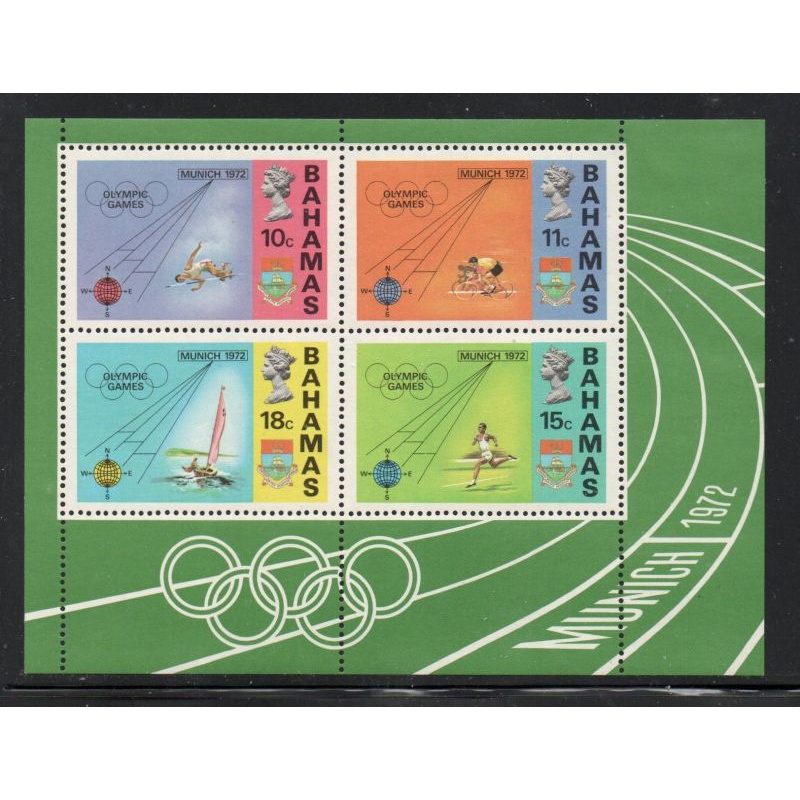 Bahamas Sc 338a 1972 Munich Olympics stamp sheet mint NH