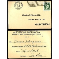 Canada-cover #9996-3c QEII Wilding coil [#335] on return p/c- Montreal PQ , Canada - 10 X 1957