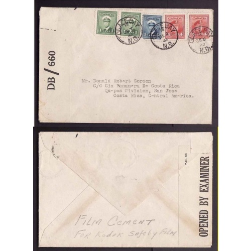 Canada-cover #14009-1c(2)+4c(2)+5c-Costa Rica,Central America-Glace Bay,NS-De