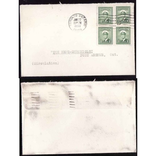 Canada-#9655 - 1c(block of 4) KGVI war-York County-Toronto,Ont-Jan 27 1950