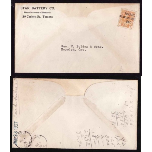 Canada-cover #11887 - 1c KGV admiral precancel Toronto, Ont