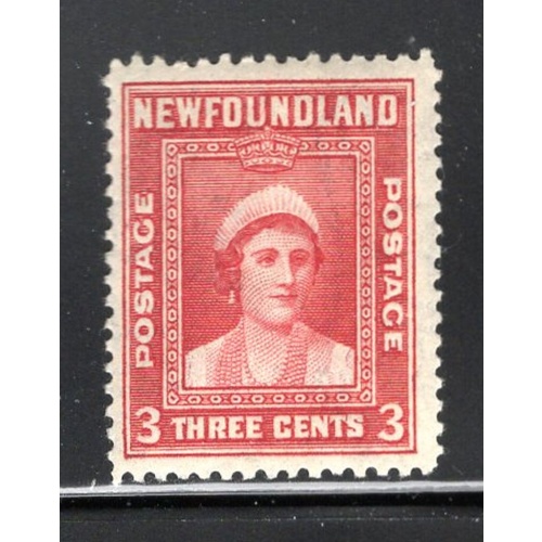 Newfoundland Sc 246 1938 3c dark carmine Queen Elizabeth stamp  mint