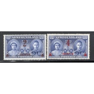 Newfoundland Sc 250-251 1939 surcharged Royal Visit G VI & QE stamp set  mint