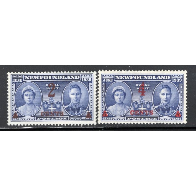 Newfoundland Sc 250-251 1939 surcharged Royal Visit G VI & QE stamp set  mint