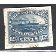 New Brunswick Sc 10 1860 12 1/2c blue Ship stamp used on piece