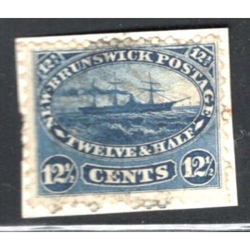 New Brunswick Sc 10 1860 12 1/2c blue Ship stamp used on piece