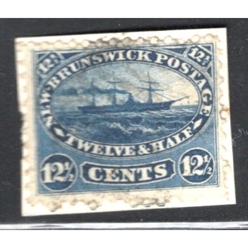 New Brunswick Sc 10 1860 12 1/2c blue Ship stamp used on piece