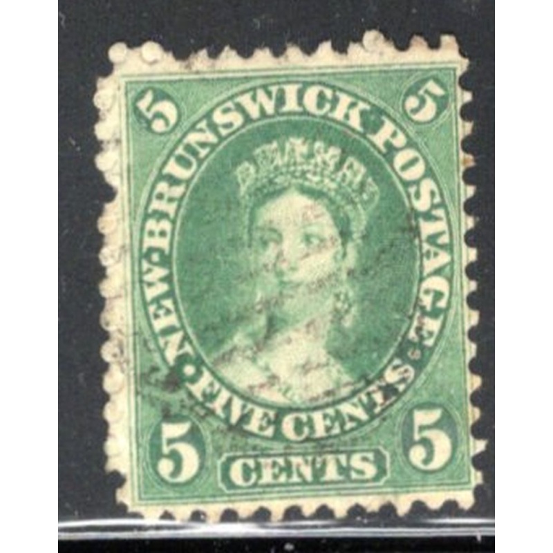 New Brunswick Sc 8 1860 5c yellow green Victoria stamp used