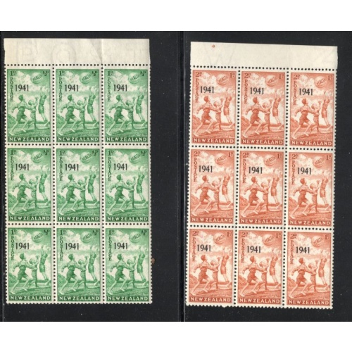 New Zealand Sc B18-19 1941 Health Stamp blocks of 9 mint NH