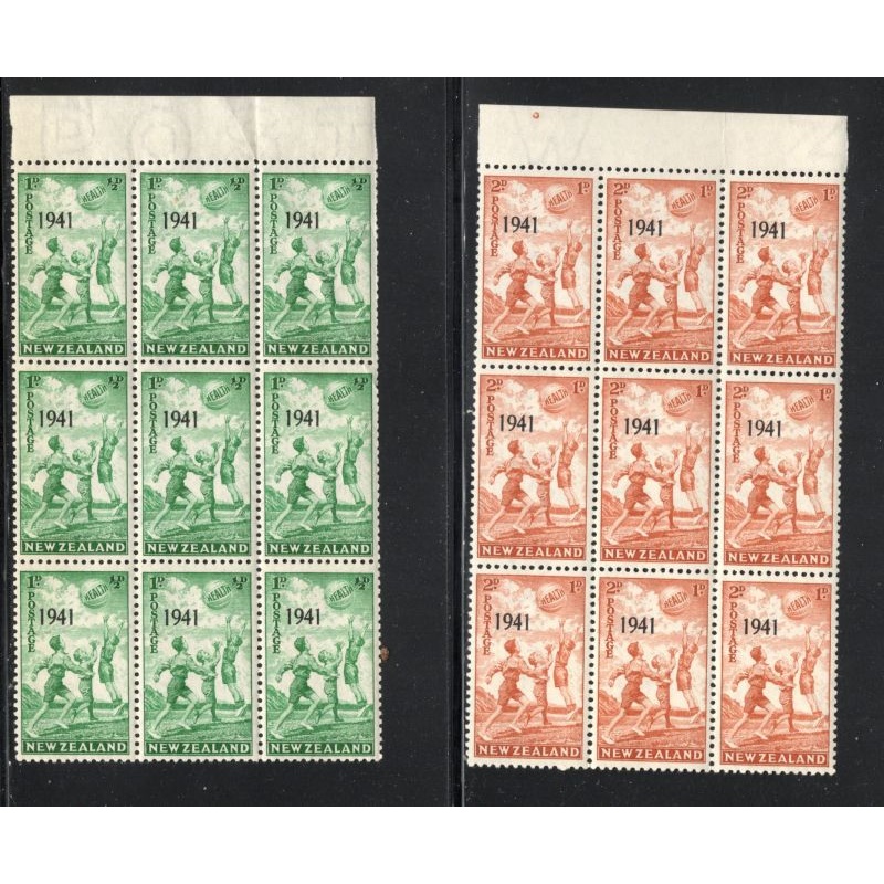 New Zealand Sc B18-19 1941 Health Stamp blocks of 9 mint NH