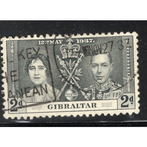 Gibraltar Sc 105 1937 2d gray black Coronation G VI stamp used