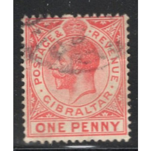 Gibraltar Sc 67a 1912 1d scarlet George V stamp used