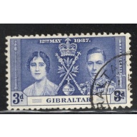 Gibraltar Sc 106 1937 3d deep ultra Coronation G VI stamp used