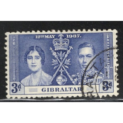 Gibraltar Sc 106 1937 3d deep ultra Coronation G VI stamp used
