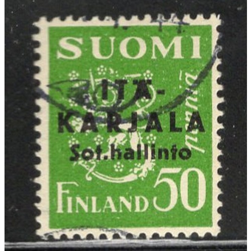 Karelia Finland Sc N1 1941 50p green with black overprint stamp used