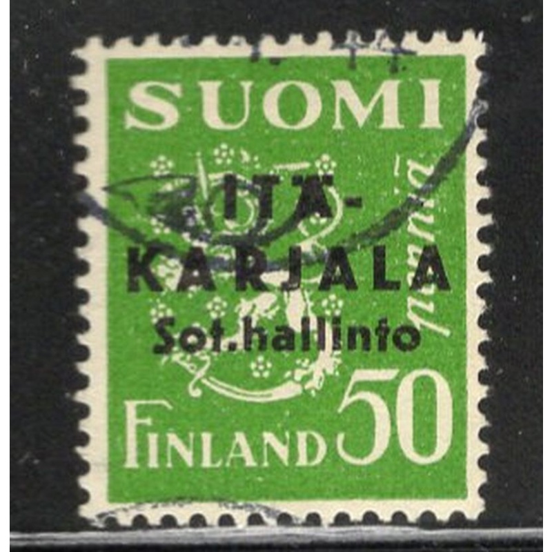 Karelia Finland Sc N1 1941 50p green with black overprint stamp used
