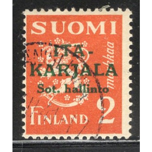 Karelia Finland Sc N10 1941 2m dark orange with green overprint stamp used