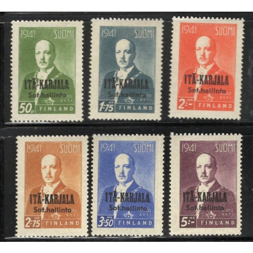 Karelia Finland Sc N22-N27 1942 Ryti stamp set overprinted mint
