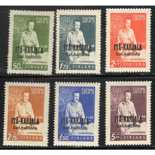 Karelia Finland Sc N16-N21 1942 Mannerheim stamp sett overprinted mint