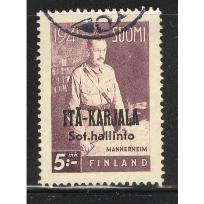 Karelia Finland Sc N21 1942 5 m Baron Mannerheim overprinted stamp used