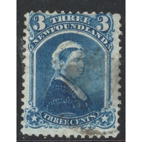 Newfoundland Sc 34 1873 3 c blue Victoria stamp used