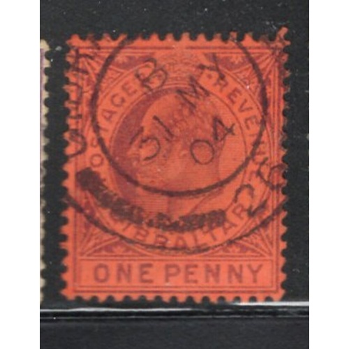 Gibraltar Sc 40 1903 1d violet on red Edward VII stamp used