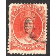 Nova Scotia Sc 12 1860 10c vermilion Victoria stamp used