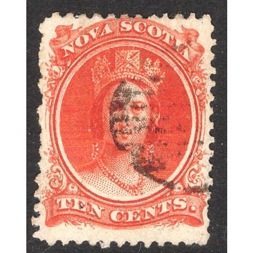 Nova Scotia Sc 12 1860 10c vermilion Victoria stamp used