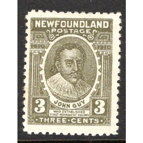 Newfoundland Sc 89 1910 3 c brown olive John Guy  stamp mint