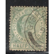 Gibraltar Sc 49 1907 1/2d blue green Edward VII stamp used