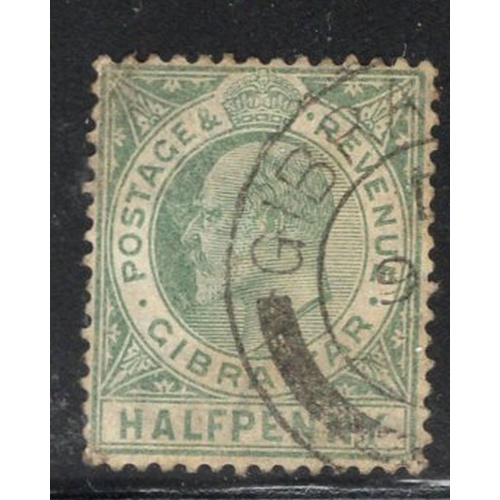 Gibraltar Sc 49 1907 1/2d blue green Edward VII stamp used