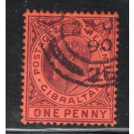 Gibraltar Sc 50d 1904 1d violet on red Edward VII stamp used