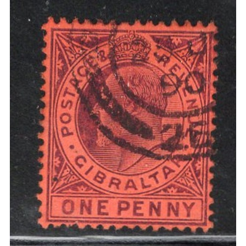 Gibraltar Sc 50d 1904 1d violet on red Edward VII stamp used