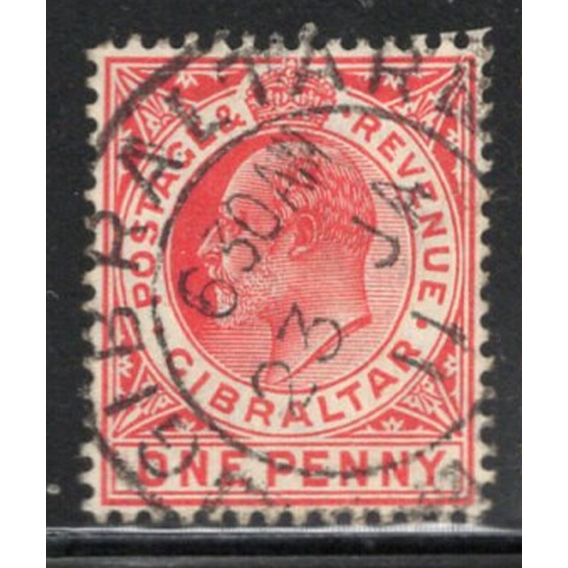 Gibraltar Sc 51 1907 1d carmine Edward VII stamp used
