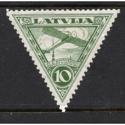 Latvia Sc C6 1931 10s deep green Airplane air mail stamp