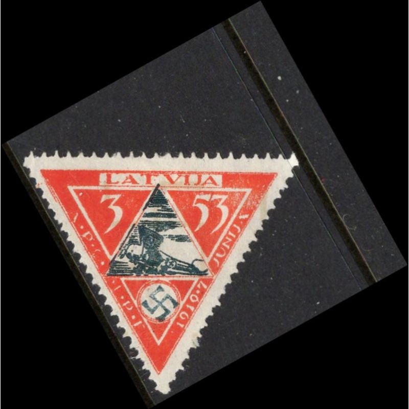 Latvia Sc CB18 1933 3s + 53s Biplane Taking off stamp Wounded Aviators
