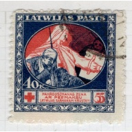 Latvia Sc B2 1920 Mercy & Wounded Soldier stamp used